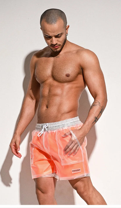 DESMIIT Waterproof Boardshorts Mens Beach Board Swim Shorts Men Swimming Trunks Transparent Surfing Short Bath Suit Sport Wear