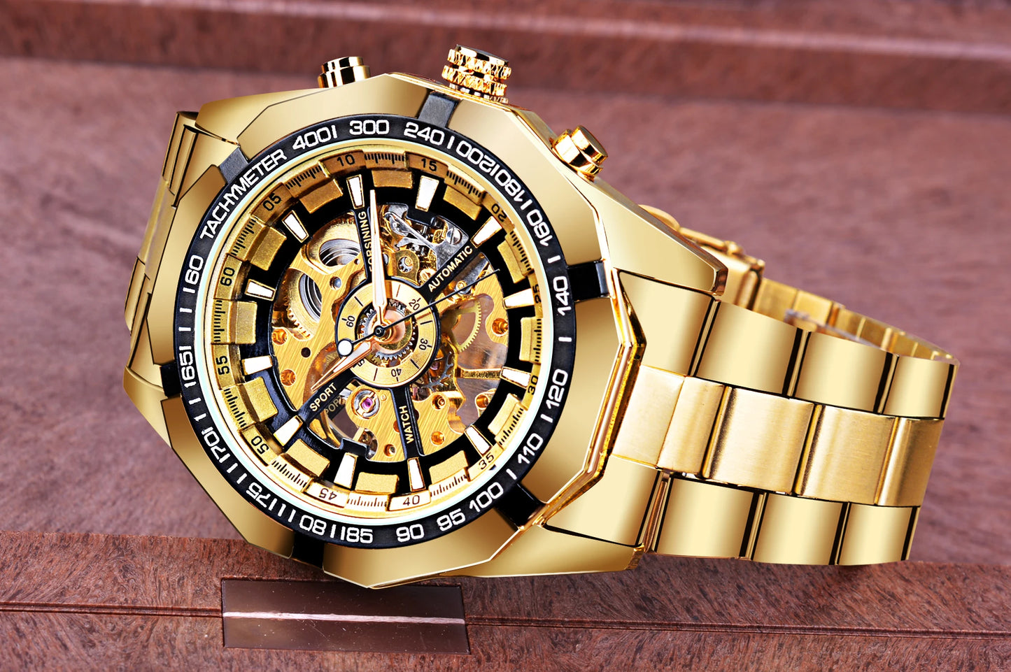 Forsining 2025 Stainless Steel Waterproof Mens Skeleton Watches Top Brand Luxury Transparent Mechanical Sport Male Wrist Watches