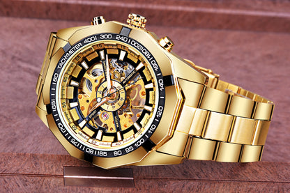 Forsining 2025 Stainless Steel Waterproof Mens Skeleton Watches Top Brand Luxury Transparent Mechanical Sport Male Wrist Watches