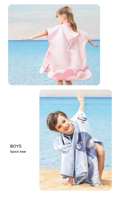 COPOZZ Children Changing Poncho Teen Soft Beach Cloak Hooded Cloak Bath Towel Quick Dry Microfiber Swimming Bathrobe