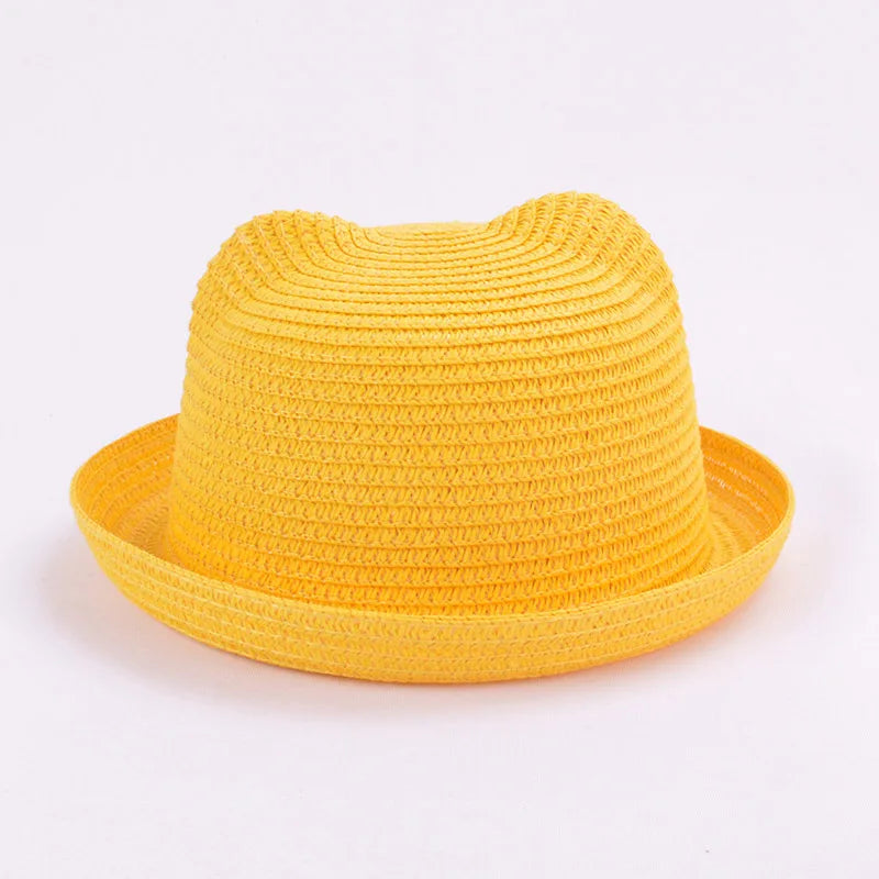Fashion Lovely Girls Boys Straw Hats Headdress Summer Kids Baby Bucket Sun Hat Cute Ear Solid Floppy Beach Cap For Children