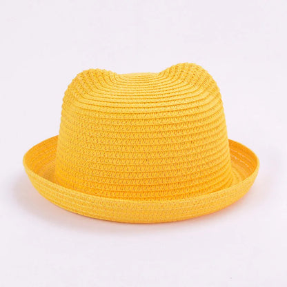 Fashion Lovely Girls Boys Straw Hats Headdress Summer Kids Baby Bucket Sun Hat Cute Ear Solid Floppy Beach Cap For Children