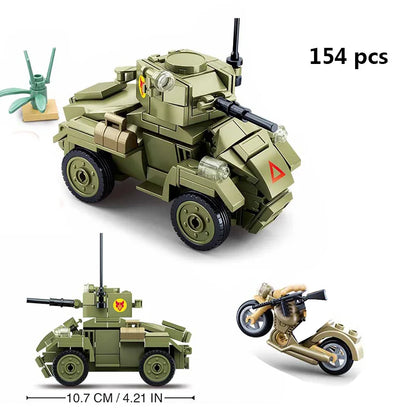 Military Vehicles Tank Sets SWAT Army City Police T34 Model Building Blocks DIY Brick Kids Toys Classic World War II WW2