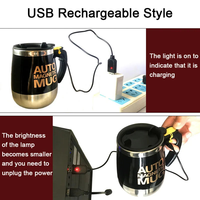 New Self Stirring Coffee Mug USB Rechargeable Stainless Steel Auto Mixing Blender Cup for Home Office Christmas Birthday Gift