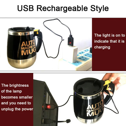 New Self Stirring Coffee Mug USB Rechargeable Stainless Steel Auto Mixing Blender Cup for Home Office Christmas Birthday Gift