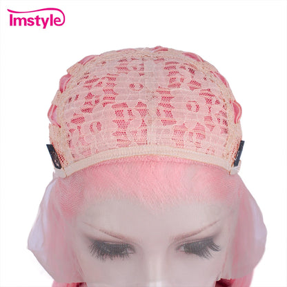 Imstyle Pink Wig Long Synthetic Lace Front Wig Natural Wavy Wigs For Women Heat Resistant Fiber Cosplay Wig