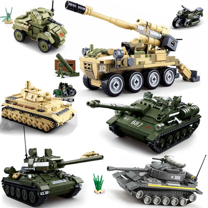 Military Vehicles Tank Sets SWAT Army City Police T34 Model Building Blocks DIY Brick Kids Toys Classic World War II WW2