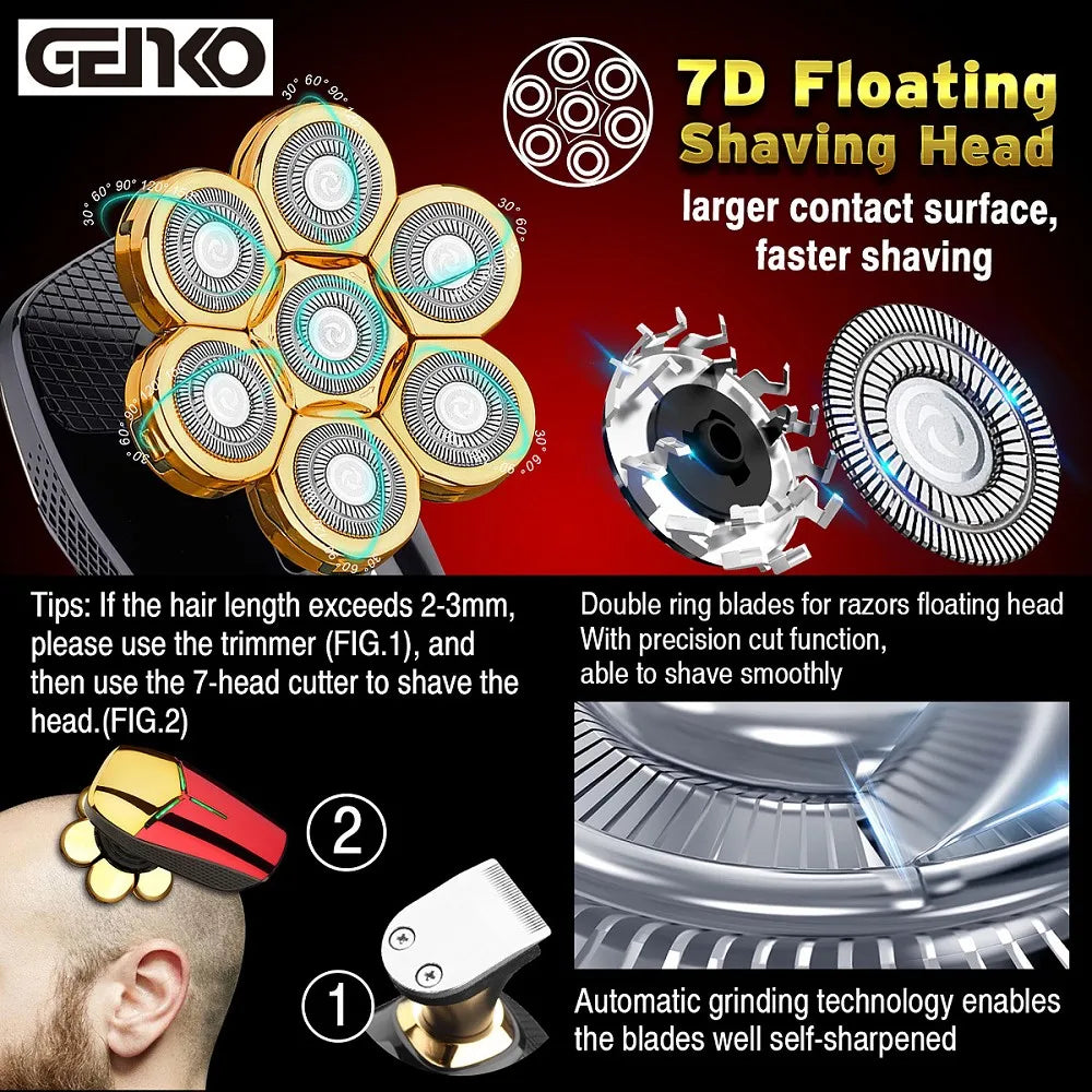 New Shaver For Men 7D Independently 7 Cutter Floating Head Waterproof Electric Razor Rechargeable Multifunction Trimmer For Men