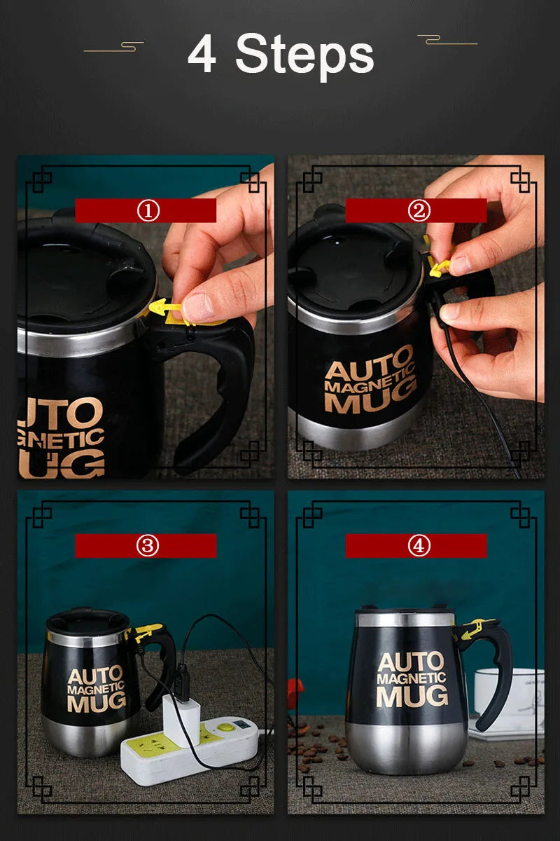 New Self Stirring Coffee Mug USB Rechargeable Stainless Steel Auto Mixing Blender Cup for Home Office Christmas Birthday Gift