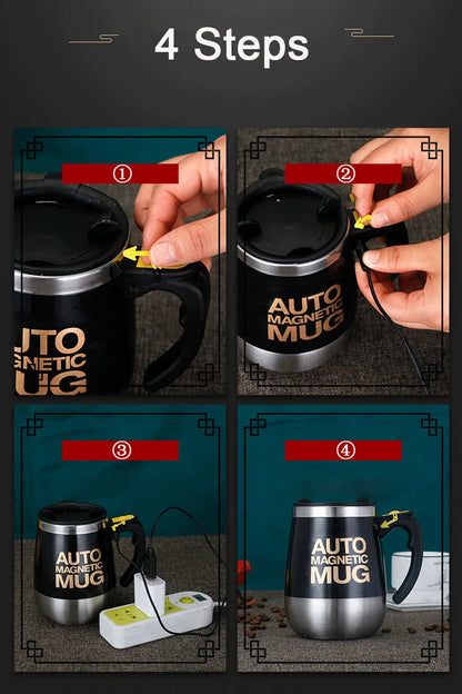 New Self Stirring Coffee Mug USB Rechargeable Stainless Steel Auto Mixing Blender Cup for Home Office Christmas Birthday Gift