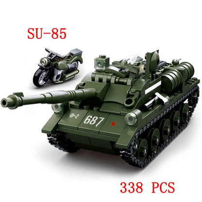 Military Vehicles Tank Sets SWAT Army City Police T34 Model Building Blocks DIY Brick Kids Toys Classic World War II WW2