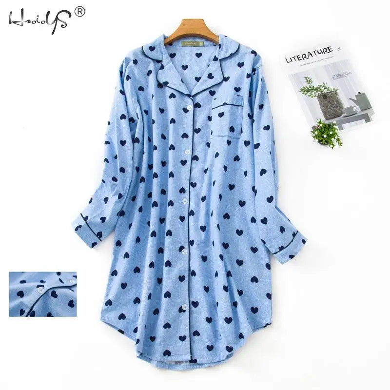 Nightgown 100% Brushed Cotton Nightshirts Women's Sleepwear Long Sleeve Plaid Winter Oversize Sleep Dress Women Home Clothes