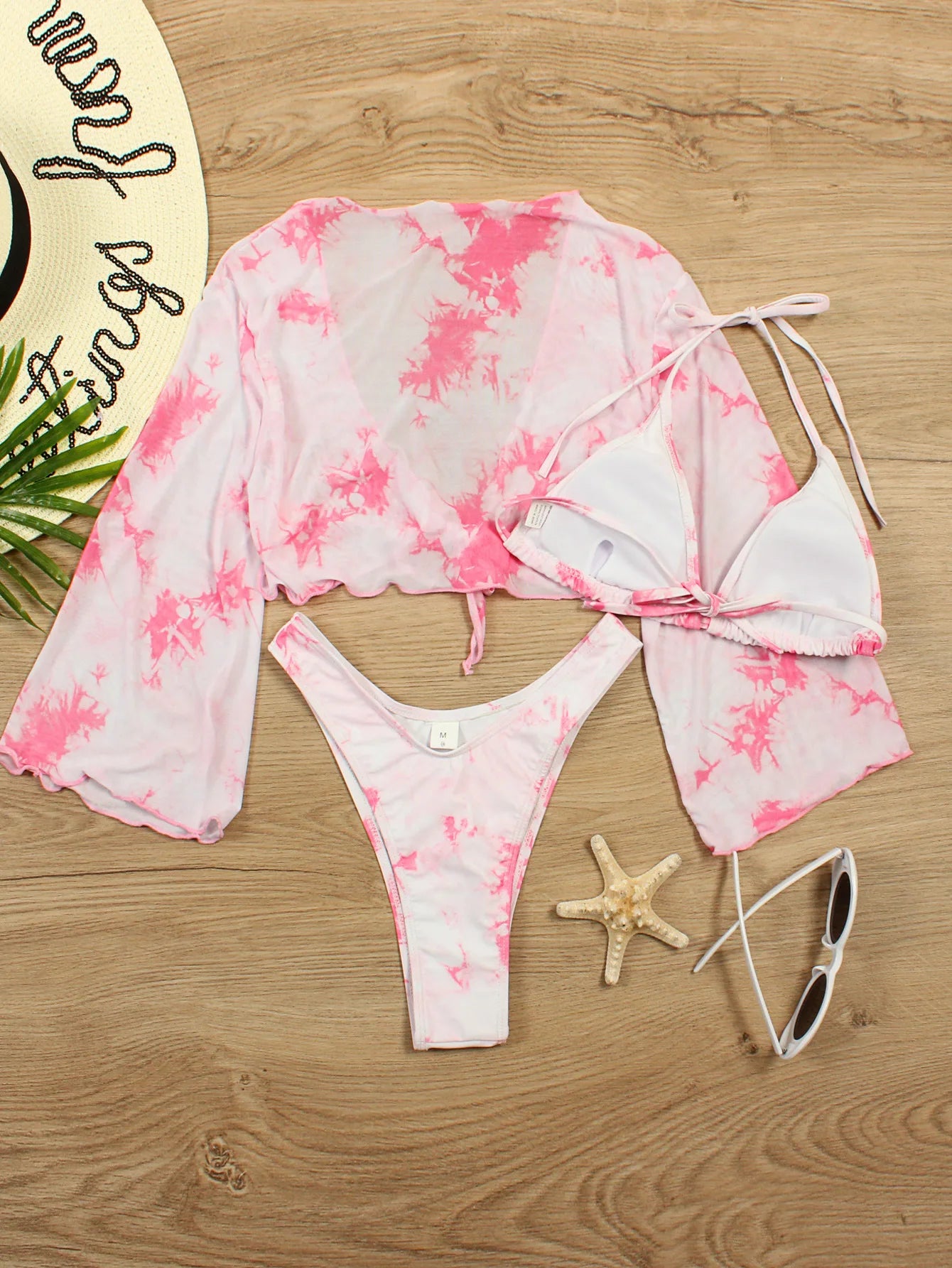 Sexy 3 Piece Swimsuit Women Leopard Print Push Up Padded Biquini Brazilian Summer Bathing Suit Long Sleeve Thong Bikini Swimwear