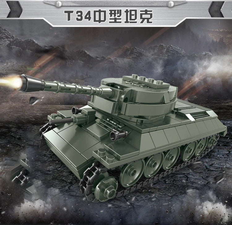 Military Vehicles Tank Sets SWAT Army City Police T34 Model Building Blocks DIY Brick Kids Toys Classic World War II WW2