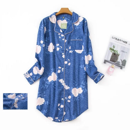Nightgown 100% Brushed Cotton Nightshirts Women's Sleepwear Long Sleeve Plaid Winter Oversize Sleep Dress Women Home Clothes