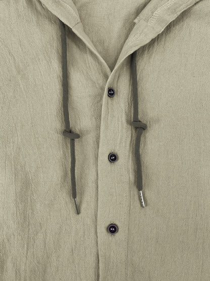 Summer Men's Linen Shirt Solid Streetwear Long Sleeve Hoodie Cardigan Clothing For Men Button Tops Casual Loose Men Hooded Shirt