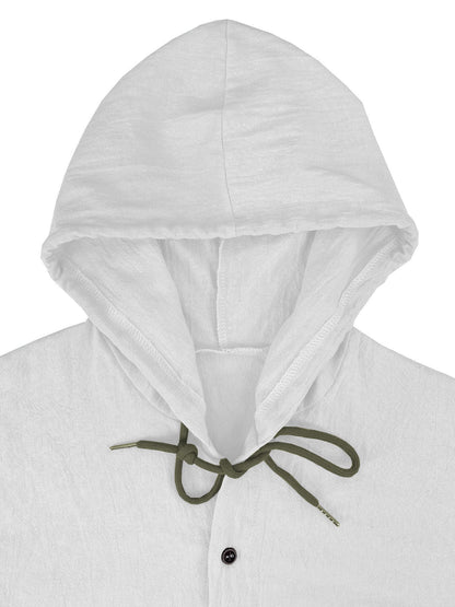 Summer Men's Linen Shirt Solid Streetwear Long Sleeve Hoodie Cardigan Clothing For Men Button Tops Casual Loose Men Hooded Shirt