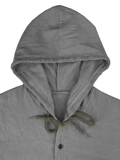 Summer Men's Linen Shirt Solid Streetwear Long Sleeve Hoodie Cardigan Clothing For Men Button Tops Casual Loose Men Hooded Shirt