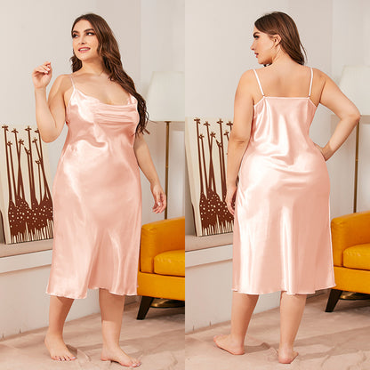 PLUS SIZE 3XL Female Nightgown Sexy Suspender Nightdress Chemise Sleepwear Lingerie Spring Summer Satin Lounge Wear Home Dress