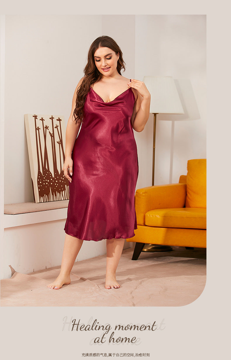 PLUS SIZE 3XL Female Nightgown Sexy Suspender Nightdress Chemise Sleepwear Lingerie Spring Summer Satin Lounge Wear Home Dress