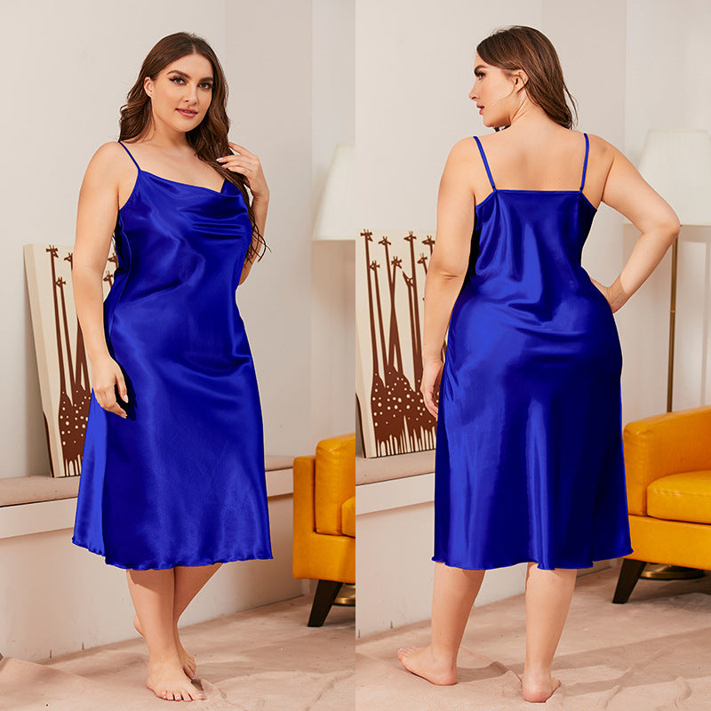 PLUS SIZE 3XL Female Nightgown Sexy Suspender Nightdress Chemise Sleepwear Lingerie Spring Summer Satin Lounge Wear Home Dress