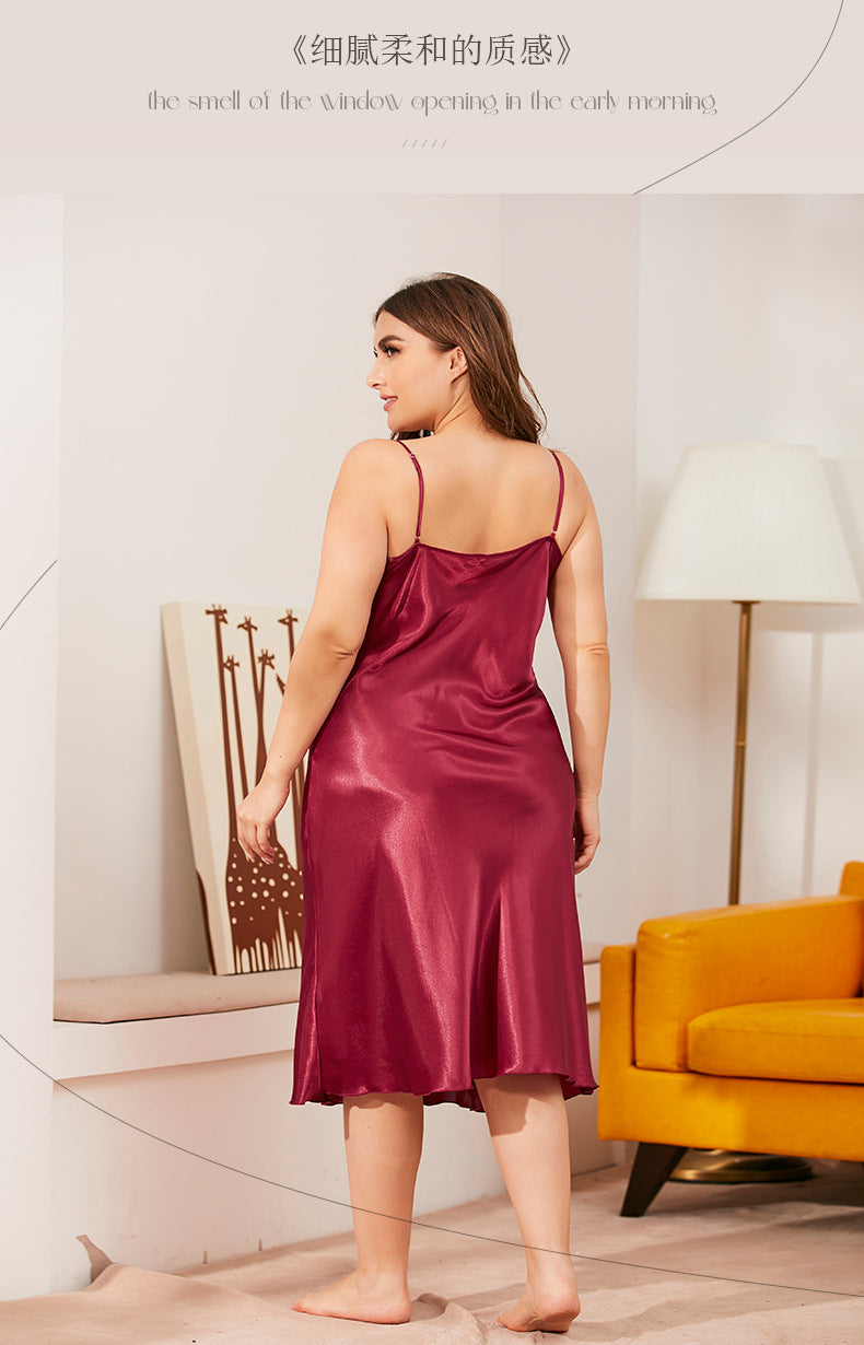 PLUS SIZE 3XL Female Nightgown Sexy Suspender Nightdress Chemise Sleepwear Lingerie Spring Summer Satin Lounge Wear Home Dress