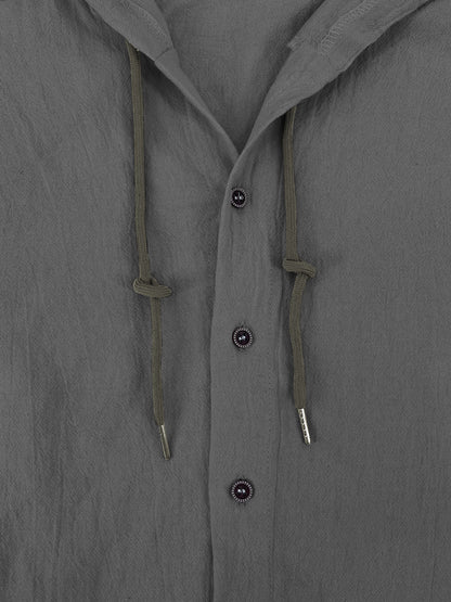Summer Men's Linen Shirt Solid Streetwear Long Sleeve Hoodie Cardigan Clothing For Men Button Tops Casual Loose Men Hooded Shirt