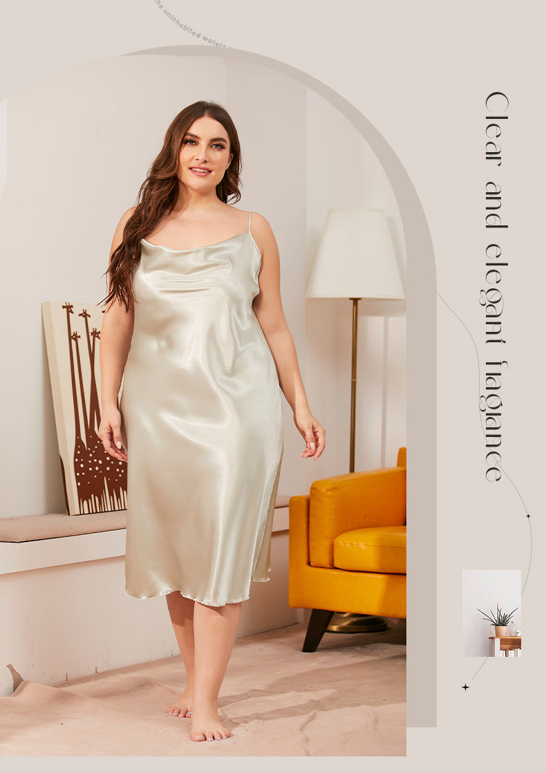 PLUS SIZE 3XL Female Nightgown Sexy Suspender Nightdress Chemise Sleepwear Lingerie Spring Summer Satin Lounge Wear Home Dress