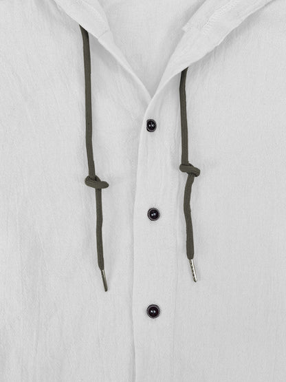 Summer Men's Linen Shirt Solid Streetwear Long Sleeve Hoodie Cardigan Clothing For Men Button Tops Casual Loose Men Hooded Shirt