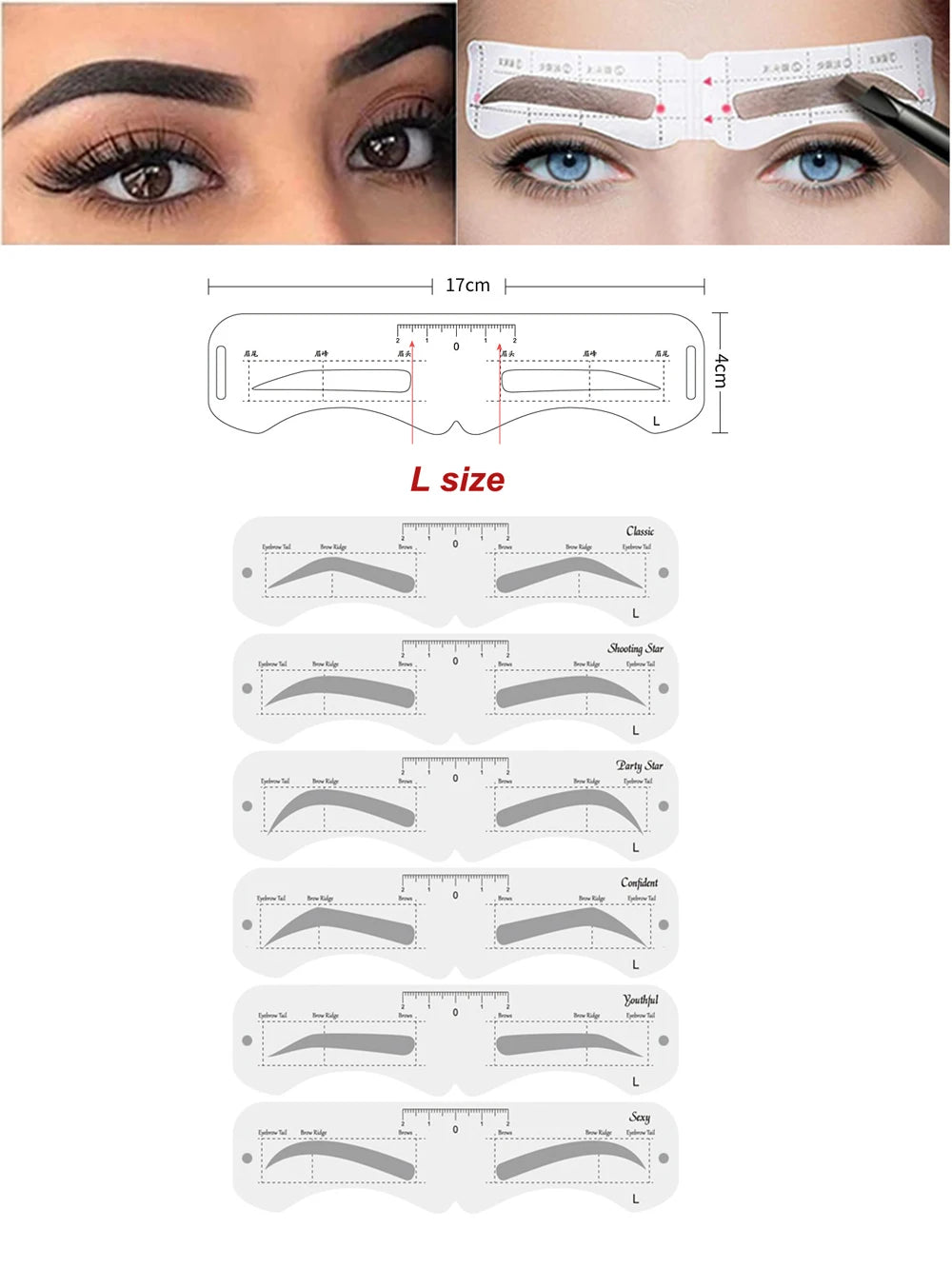 Reusable Eyebrow Shaper DIY 6PCS Set Soft Ruler Brow Definer Eyebrow Stamp Card Soft Ruler Stencil Shaping Makeup Tool
