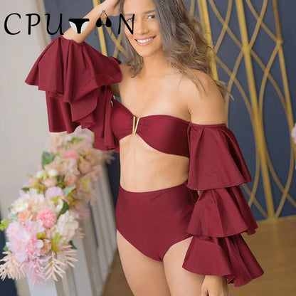 2026 New Sexy White 3D Flower Solid Two Piece Push Up Bikini Set Luxury Swimwear Women Swimsuit Beachwear Summer Bathing Suit