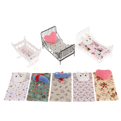 1:12 miniature bed for dolls Dollhouse Iron doll bed Furniture toy children simulation house role play toys collection gifts