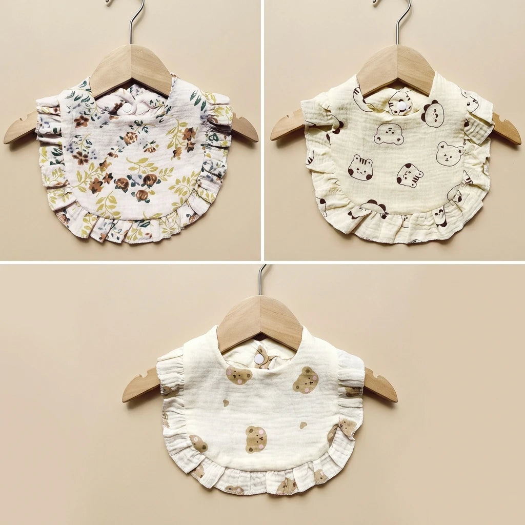 New Spring and Summer Baby Small Floral Bib, Girls' Gauze Ruffle Bib, Cute Baby Drool Towel