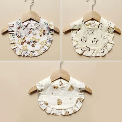 New Spring and Summer Baby Small Floral Bib, Girls' Gauze Ruffle Bib, Cute Baby Drool Towel