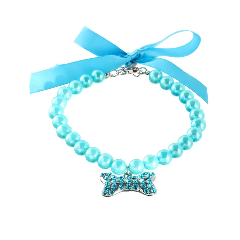 Bling Pearl Dog Collar Small and Medium Dogs Crown Hair Clips Puppy Accessories Doggy Heart and Bone Necklace Pet Supplies