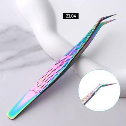 False Eyelash Tweezers Colorful Stainless Steel High Precision Anti-static Eyelash Extension Tweezers Makeup Tools