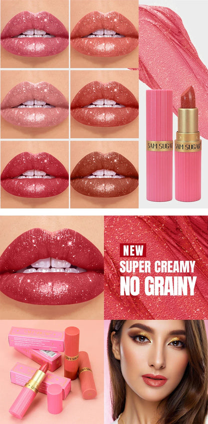 Chocolate Brown Luxurious Metallic Glitter Lipstick Long-Lasting Waterproof Non-Fade Shimmery Pearl Sparkling Lip Gloss Makeup