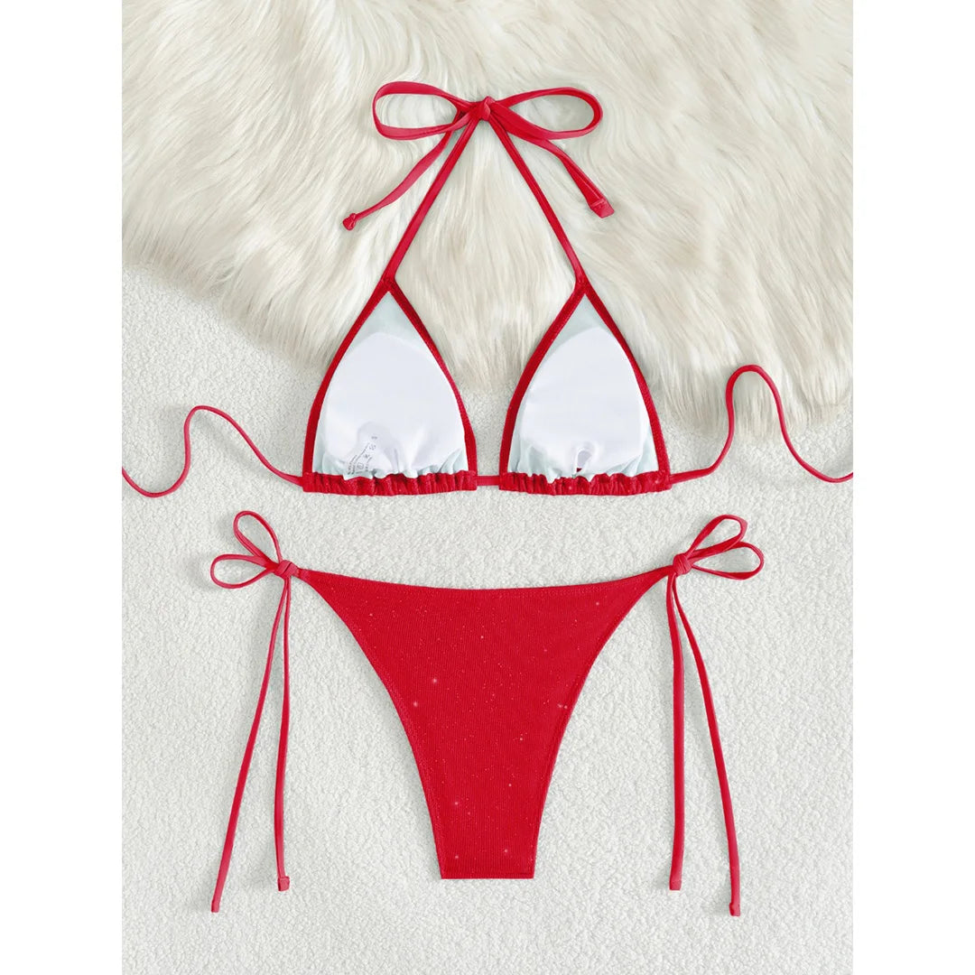 Glitter Sparkling Halter High Leg Cut Bikini Female Swimsuit Women Swimwear Two-pieces Bikini set Bather Bathing Suit Swim V5501