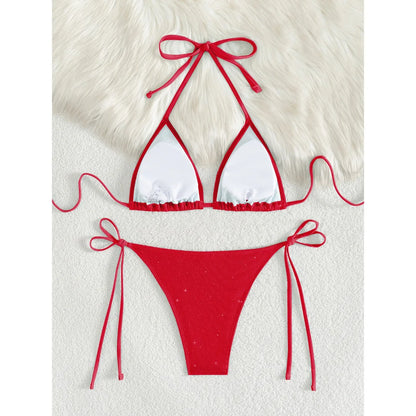 Glitter Sparkling Halter High Leg Cut Bikini Female Swimsuit Women Swimwear Two-pieces Bikini set Bather Bathing Suit Swim V5501