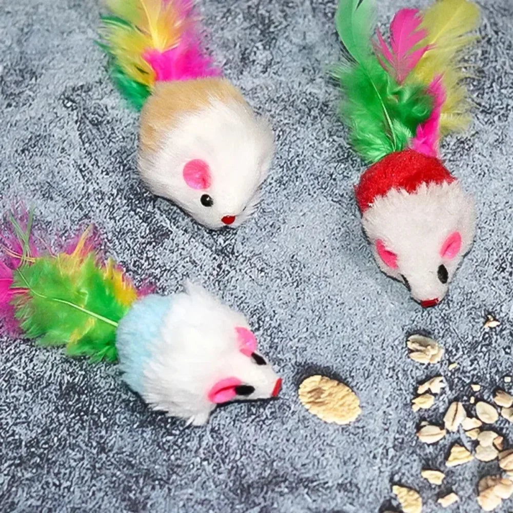 Soft Fleece False Mouse Cat Toys Colorful Feather Mini Funny Playing Training Interactive Toys for Cats Kitten Pet Supplies