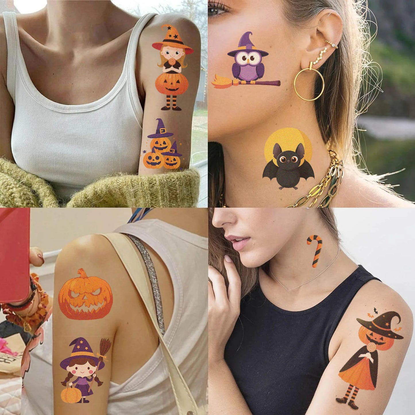 10 Sheets Halloween Pumpkins Tattoo Sticker Temporary Fake Tattoo Arm Hands Body Waterdichte Tatouages Pour Gift Kids Toys