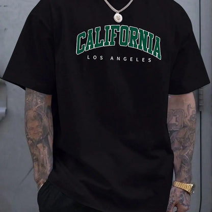 Summer Men's 100% Cotton Casual Sports Loose Large california letter Printed Comfortable Round Neck Short Sleeve T-shirt Top