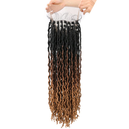 Ombre Faux Locs Wig with Baby Hair Square Part Full Lace Synthetic Braided Lace Front Wig Knotless Braided Wig with Curly Ends