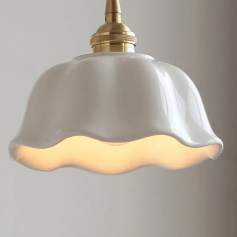 IWHD White Ceramic LED Pendant Lamp Bedroom Study Balcony Wire Adjustable Copper Socket Nordic Modern Home Decor Hanging Lights