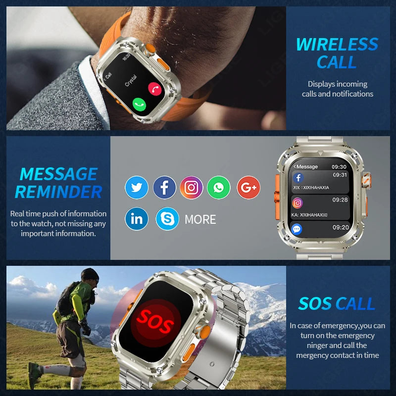 LIGE New 2.1" Ultra HD NFC Bluetooth Call Smart Watch Men Compass GPS Track 460mAH Battery Waterproof Watches For Android IOS