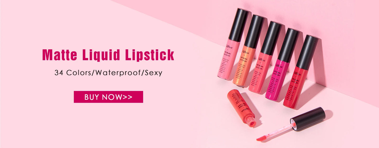 QIBEST Matte Liquid Lipstick Waterproof Long Lasting Lip Gloss Velvet Mate Nude Red Tint Tube Lipsticks Lipgloss Makeup Cosmetic