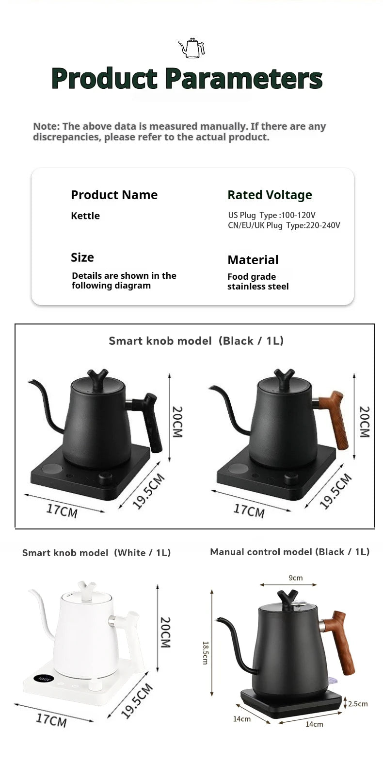 1000W Fast Electric Kettle, 1L Capacity, 304 Stainless Steel, One-Touch Boil & Dry Burn Protection