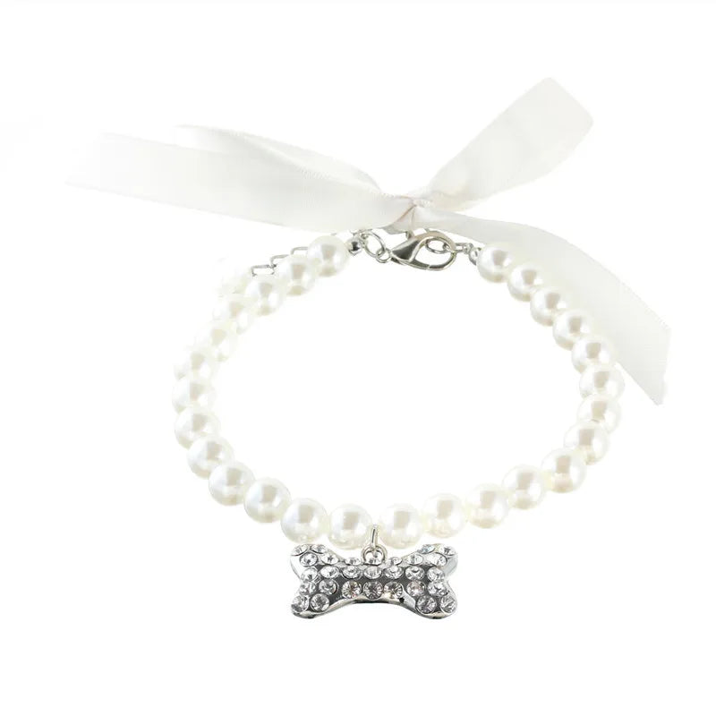 Bling Pearl Dog Collar Small and Medium Dogs Crown Hair Clips Puppy Accessories Doggy Heart and Bone Necklace Pet Supplies