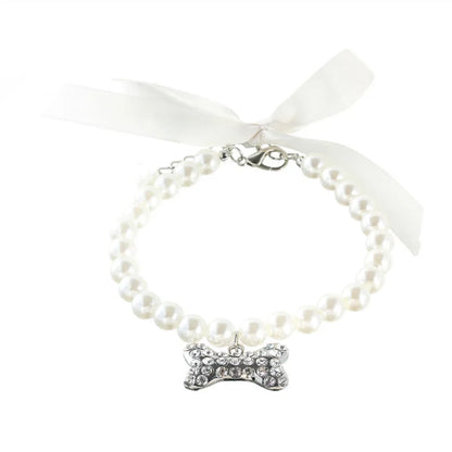 Bling Pearl Dog Collar Small and Medium Dogs Crown Hair Clips Puppy Accessories Doggy Heart and Bone Necklace Pet Supplies