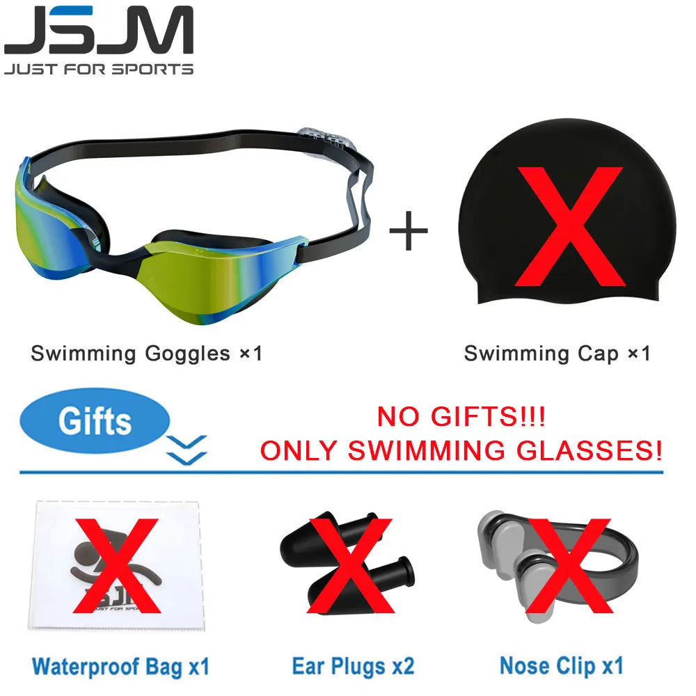 JSJM New Professional Swimming Goggles for Adults HD Anti-Fog Waterproof Silicone Swim Cap + Swim Glasses for Men & Women Gifts
